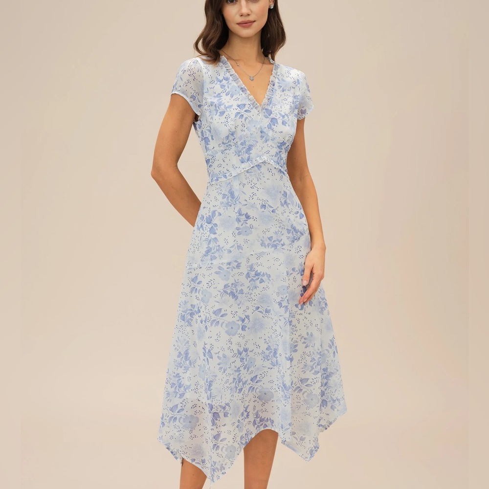 RIHOAS Pale Blue Floral Wrap Midi Dress